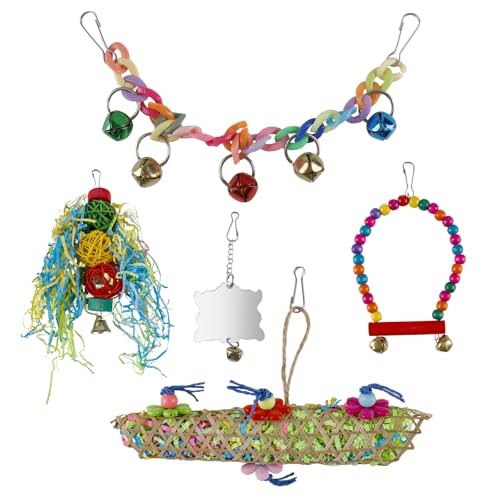 Vogelspielzeug für Sittichkäfig, Vogelschaukel zum Aufhängen mit Kletterleiter, Seil, Sitzstange, Glocke, buntes stehendes Kauspielzeug für Papageien, Nymphensittiche, Wellensittiche, Sittiche, Vogelspielzeug für Sittichkäfig, Vogelschaukel zum Aufhängen mit Kletterleiter, Seil, Sitzstange, Glocke, buntes stehendes Kauspielzeug für Papageien, Nymphensittiche, Wellensittiche, Sittiche, von SicoVision