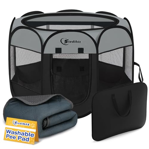 Hunde-Laufstall mit waschbarem Urinierpolster, Welpen-Laufstall für kleine Hunde, Hundezelt, Box für drinnen und draußen, tragbare Pop-Up-Zwinger mit Tragetasche für Hunde/Katzen/Kaninchen von Siedihit