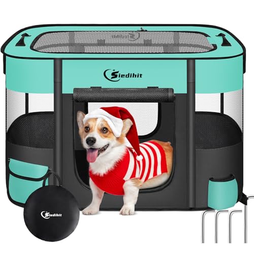Laufstall für Hunde, Katze, Haustier, Welpenstall, tragbare Laufgitter für Hunde, drinnen und draußen, Reisen, Camping, faltbar, für Kaninchen, Kleintiere mit Tragetasche und Zeltheringen (Grün, Laufstall für Hunde, Katze, Haustier, Welpenstall, tragbare Laufgitter für Hunde, drinnen und draußen, Reisen, Camping, faltbar, für Kaninchen, Kleintiere mit Tragetasche und Zeltheringen (Grün, von Siedihit