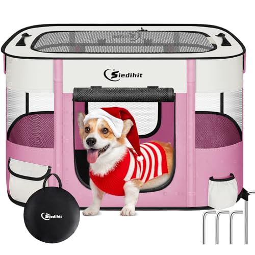 Laufstall für Hunde, faltbar, für kleine Hunde und Katzen, tragbar, wasserabweisend, atmungsaktiv, Schattenabdeckung, für drinnen und draußen, Reisen, Camping, mit Tragetasche Laufstall für Hunde, faltbar, für kleine Hunde und Katzen, tragbar, wasserabweisend, atmungsaktiv, Schattenabdeckung, für drinnen und draußen, Reisen, Camping, mit Tragetasche von Siedihit