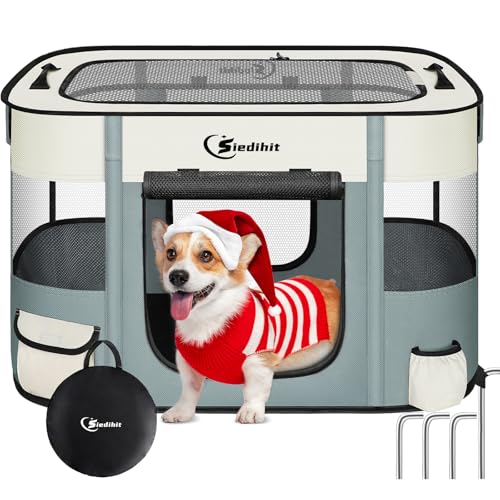 Laufstall für Hunde, faltbar, für mittelgroße Katzen, tragbar, wasserabweisend, atmungsaktiv, Schattenabdeckung, für drinnen und draußen, Reisen, Camping, mit Tragetasche, Grau Laufstall für Hunde, faltbar, für mittelgroße Katzen, tragbar, wasserabweisend, atmungsaktiv, Schattenabdeckung, für drinnen und draußen, Reisen, Camping, mit Tragetasche, Grau von Siedihit
