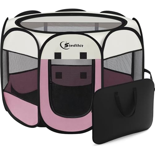 Pink Welpen-Laufstall für große Hunde und Katzen, Hundezelt, Käfig für drinnen und draußen, tragbare Pop-Up-Hundehütte mit Tragetasche für Kaninchen, abnehmbare Oberseite (Rosa, Größe L (114,3 x 114,3 Pink Welpen-Laufstall für große Hunde und Katzen, Hundezelt, Käfig für drinnen und draußen, tragbare Pop-Up-Hundehütte mit Tragetasche für Kaninchen, abnehmbare Oberseite (Rosa, Größe L (114,3 x 114,3 von Siedihit