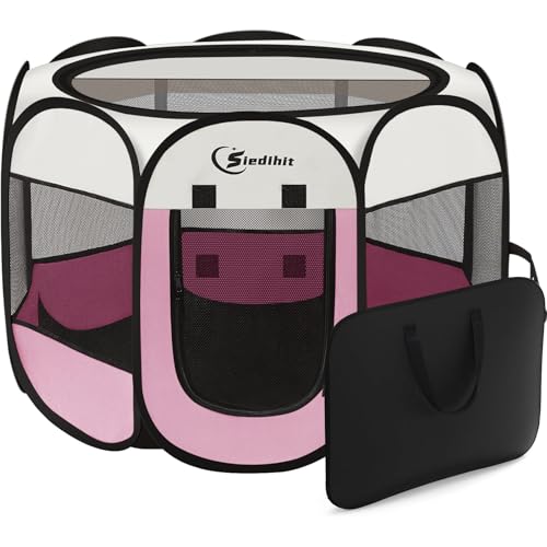 Pink Welpen-Laufstall für mittelgroße Hunde und Katzen, Hundezelt, Käfig für drinnen und draußen, tragbare Pop-Up-Hundehütte mit Tragetasche für Kaninchen, abnehmbare Oberseite (Rosa, Größe M (91,4 x Pink Welpen-Laufstall für mittelgroße Hunde und Katzen, Hundezelt, Käfig für drinnen und draußen, tragbare Pop-Up-Hundehütte mit Tragetasche für Kaninchen, abnehmbare Oberseite (Rosa, Größe M (91,4 x von Siedihit