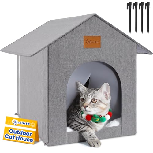 Siedihit Katzenhaus für den Außenbereich, wasserdichtes Katzenhaus für Outdoor/Indoor-Katzen, isoliertes Katzenbett für alle Jahreszeiten, mit gemütlichem Kissen, einfach zu montieren (Grau von Siedihit