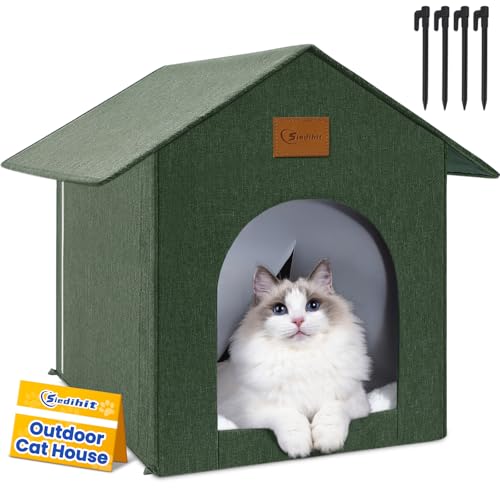 Siedihit Katzenhaus für den Außenbereich, wasserdichtes Katzenhaus für Outdoor/Indoor-Katzen, isoliertes Katzenbett für alle Jahreszeiten, mit gemütlichem Kissen, einfach zu montieren (Olivgrün Siedihit Katzenhaus für den Außenbereich, wasserdichtes Katzenhaus für Outdoor/Indoor-Katzen, isoliertes Katzenbett für alle Jahreszeiten, mit gemütlichem Kissen, einfach zu montieren (Olivgrün von Siedihit