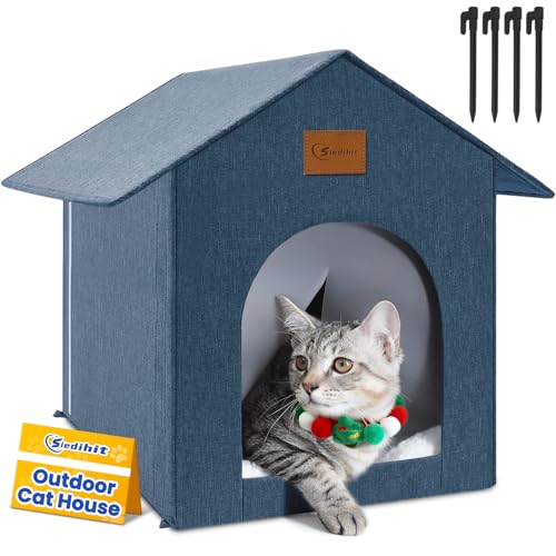 Siedihit Katzenhaus im Freien, Katzenhaus für draußen, wilde Katze, draußen wasserdichtes Katzenhaus für Outdoor/Indoor-Katzen, isoliertes Katzenhaus für den Winter mit gemütlichem Kissen (Marineblau, von Siedihit
