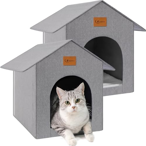 Siedihit Outdoor-Katzenhaus, wilde Katze, wasserdichtes Katzenhaus für Outdoor/Indoor-Katzen, isoliertes Katzenhaus für den Winter mit gemütlichem Kissen, einfache Montage, Grau, 2er-Packung Siedihit Outdoor-Katzenhaus, wilde Katze, wasserdichtes Katzenhaus für Outdoor/Indoor-Katzen, isoliertes Katzenhaus für den Winter mit gemütlichem Kissen, einfache Montage, Grau, 2er-Packung von Siedihit