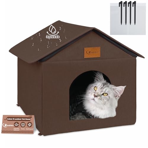 Siedihit Outdoor-Katzenhaus für Unterschlupf, Wildkatze, draußen, wasserdichtes Katzenhaus für Outdoor/Indoor-Katzen, isoliertes Katzenbett für alle Jahreszeiten mit gemütlichem Kissen (Braun, großer Siedihit Outdoor-Katzenhaus für Unterschlupf, Wildkatze, draußen, wasserdichtes Katzenhaus für Outdoor/Indoor-Katzen, isoliertes Katzenbett für alle Jahreszeiten mit gemütlichem Kissen (Braun, großer von Siedihit