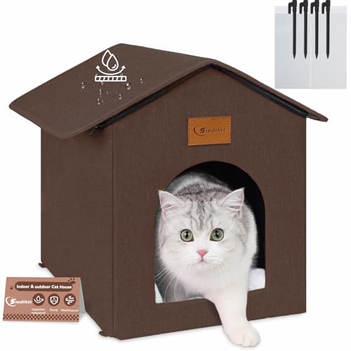 Siedihit Outdoor-Katzenhaus für Unterschlupf, Wildkatze, draußen, wasserdichtes Katzenhaus für Outdoor/Indoor-Katzen, isoliertes Katzenbett für alle Jahreszeiten mit gemütlichem Kissen (Braun von Siedihit