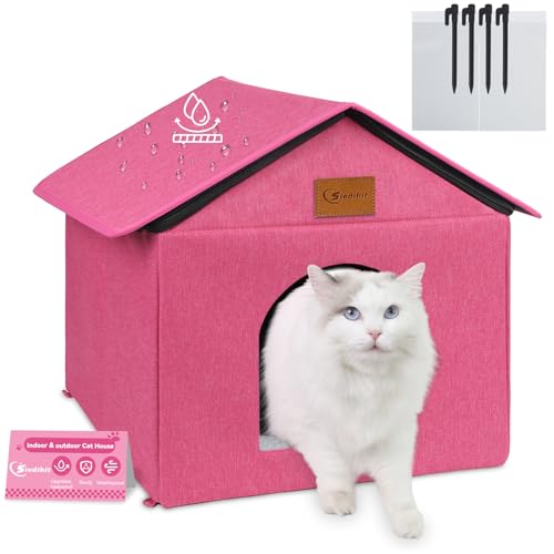 Siedihit Outdoor-Katzenhaus für Unterschlupf, Wildkatze, draußen, wasserdichtes Katzenhaus für Outdoor/Indoor-Katzen, isoliertes Katzenbett für alle Jahreszeiten mit gemütlichem Kissen (Rose Pink von Siedihit