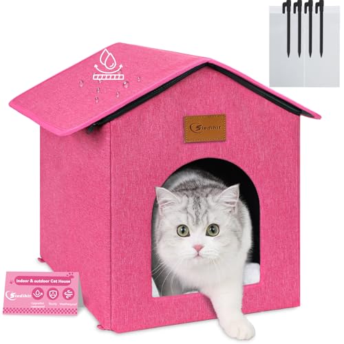 Siedihit Outdoor-Katzenhaus für Unterschlupf Wildkatze, draußen wasserdichtes Katzenhaus für Outdoor/Indoor Katzen, isoliertes Katzenbett für alle Jahreszeiten mit gemütlichem Kissen (Rose Pink Siedihit Outdoor-Katzenhaus für Unterschlupf Wildkatze, draußen wasserdichtes Katzenhaus für Outdoor/Indoor Katzen, isoliertes Katzenbett für alle Jahreszeiten mit gemütlichem Kissen (Rose Pink von Siedihit