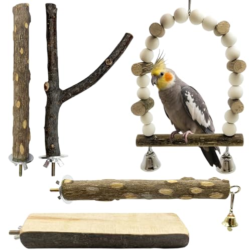 5-teiliges Vogelsitz-Set aus natürlichem Holz – Papageien-Sitzstange, Holzsitzschaukel, Käfigzubehör für Wellensittiche, Nymphensittiche, Lovebirds, Finken und andere kleine bis mittelgroße Vögel 5-teiliges Vogelsitz-Set aus natürlichem Holz – Papageien-Sitzstange, Holzsitzschaukel, Käfigzubehör für Wellensittiche, Nymphensittiche, Lovebirds, Finken und andere kleine bis mittelgroße Vögel von Sienle