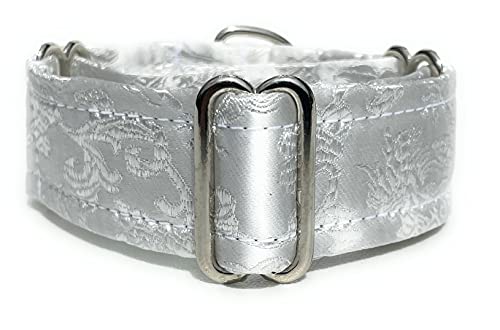 Martingale-Halsband, mit Satin, gefüttert, 3 cm breit, für IG italienische Windhunde, Whippet Welpenhalsband, andere Rassen mit ähnlichem Hals, Weiß, M 21,6 cm - 29,2 cm von SightHound Gang