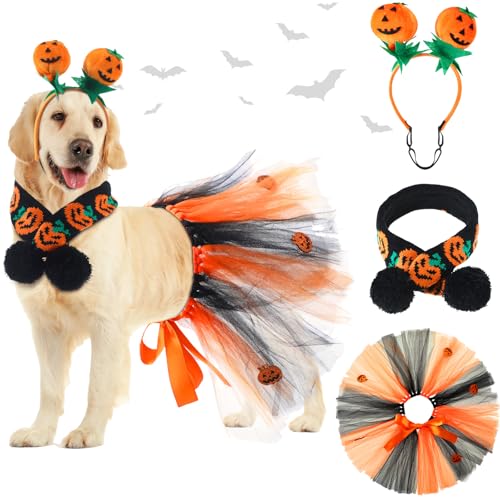 SilTriangle 3-teiliges Halloween-Kostüm-Set für Hunde, inklusive Kürbis-Stirnband, Halloween-Hunde-Tutu-Kleid, niedliches Haustier-Tutu, orangefarbenes Halloween-Haustier-Schal, für mittelgroße Hunde, SilTriangle 3-teiliges Halloween-Kostüm-Set für Hunde, inklusive Kürbis-Stirnband, Halloween-Hunde-Tutu-Kleid, niedliches Haustier-Tutu, orangefarbenes Halloween-Haustier-Schal, für mittelgroße Hunde, von SilTriangle