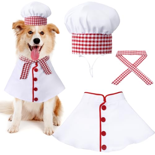 SilTriangle 3-teiliges Hundekoch-Kostüm-Set enthält Hundekoch Hut Kleidung mit rot-weißem kariertem Schal, lustige Urlaubskleidung, Halloween-Kostüme für kleine, mittelgroße und große Hunde, Haustiere SilTriangle 3-teiliges Hundekoch-Kostüm-Set enthält Hundekoch Hut Kleidung mit rot-weißem kariertem Schal, lustige Urlaubskleidung, Halloween-Kostüme für kleine, mittelgroße und große Hunde, Haustiere von SilTriangle