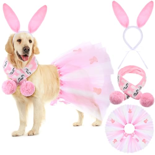 SilTriangle 3-teiliges Oster-Hunde-Kostüm-Set mit Oster-Hasenohren, Stirnband, Osterhund-Tutu-Kleid, niedliches Haustier-Tutu, rosa Oster-Haustier-Schal für mittelgroße Hunde, Urlaubs-Outfit-Zubehör SilTriangle 3-teiliges Oster-Hunde-Kostüm-Set mit Oster-Hasenohren, Stirnband, Osterhund-Tutu-Kleid, niedliches Haustier-Tutu, rosa Oster-Haustier-Schal für mittelgroße Hunde, Urlaubs-Outfit-Zubehör von SilTriangle