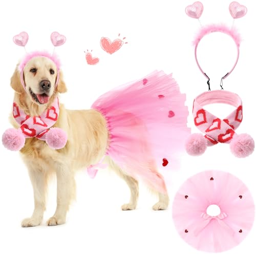 SilTriangle 3-teiliges Valentinstags-Hundekostüm-Set inklusive rosa Valentinstags-Haarreif, Valentinstags-Hunde-Tutu-Kleid, niedliches Haustier-Tutu, rosa Valentinstags-Haustier-Schal für mittelgroße SilTriangle 3-teiliges Valentinstags-Hundekostüm-Set inklusive rosa Valentinstags-Haarreif, Valentinstags-Hunde-Tutu-Kleid, niedliches Haustier-Tutu, rosa Valentinstags-Haustier-Schal für mittelgroße von SilTriangle