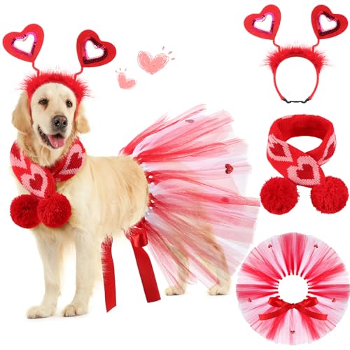 SilTriangle 3-teiliges Valentinstags-Hundekostüm-Set – rotes Valentinstags-Haarreif, Hunde-Tutu-Kleid, Haustier-Schal für mittelgroße Hunde – Urlaubs-Outfit-Zubehör SilTriangle 3-teiliges Valentinstags-Hundekostüm-Set – rotes Valentinstags-Haarreif, Hunde-Tutu-Kleid, Haustier-Schal für mittelgroße Hunde – Urlaubs-Outfit-Zubehör von SilTriangle