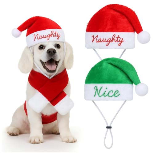 SilTriangle 4 Stück Katzen-Weihnachtsmannmütze mit Schal, freche oder schöne Weihnachtsmützen für Katzen, kleine Hunde, Weihnachtskostüm, Weihnachts-Outfit für Welpen, Kätzchen, Puppe SilTriangle 4 Stück Katzen-Weihnachtsmannmütze mit Schal, freche oder schöne Weihnachtsmützen für Katzen, kleine Hunde, Weihnachtskostüm, Weihnachts-Outfit für Welpen, Kätzchen, Puppe von SilTriangle