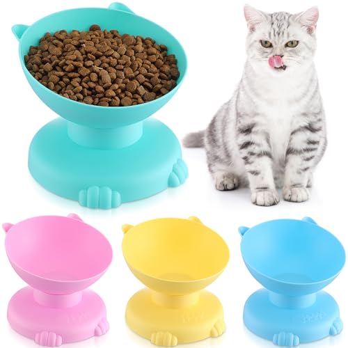 SilTriangle Erhöhte Katzennäpfe für Indoor-Katzen, abnehmbar, um 15 ° geneigt, erhöhter Futternapf, Kunststoff, extra breit, für Futter und Wasser, Anti-Erbrechen, 4 Stück von SilTriangle