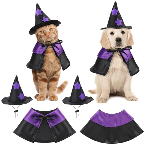 SilTriangle Halloween-Kostüm für Haustiere, Umhang und Hut, Hexenumhang für kleine und große Haustiere, Geschenk, Partygeschenk, 2 Sets (klein) von SilTriangle