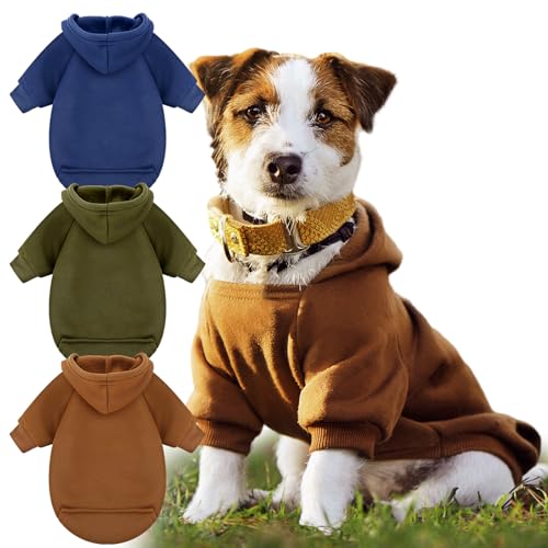 SilTriangle Hunde-Kapuzenpullover für den Winter, warm, weich, mit Tasche, Haustiermantel, Kleidung für alle Hunde und Katzen, 3 Stück (dunkle Farbe, Größe M) von SilTriangle