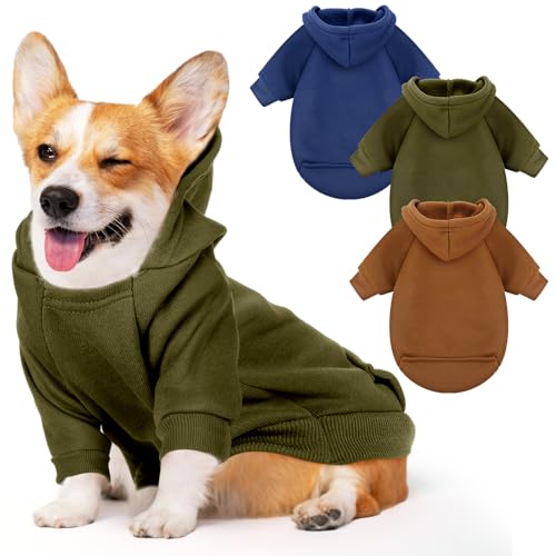 SilTriangle Hunde-Kapuzenpullover für den Winter, warm, weich, mit Tasche, Haustiermantel, Kleidung für alle Hunde und Katzen, 3 Stück (dunkle Farbe, L) von SilTriangle