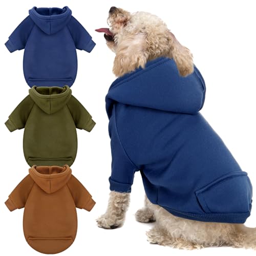 SilTriangle Hunde-Kapuzenpullover für den Winter, warm, weich, mit Tasche, Haustiermantel, Kleidung für alle Hunde und Katzen, 3 Stück (dunkle Farbe, klein) von SilTriangle