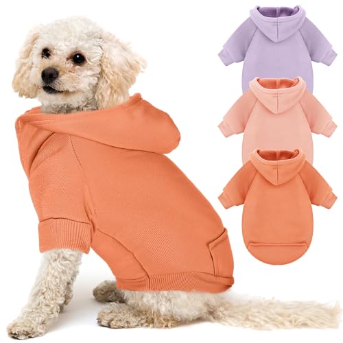 SilTriangle Hunde-Kapuzenpullover für den Winter, warm, weich, mit Tasche, Haustiermantel, Kleidung für alle Hunde und Katzen, 3 Stück (helle Farbe, klein) von SilTriangle