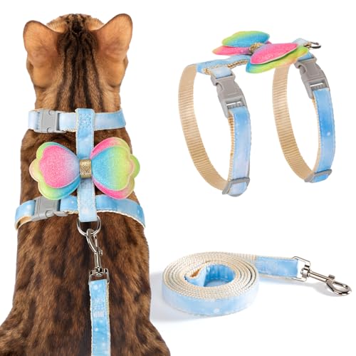 SilTriangle Katzengeschirr und Leine, ausbruchsicher, verstellbar, bequem, weich, Kätzchenleine für große Katzen, einfach zu tragen, Outdoor, Spaziergänge, Reisen, bunte Schleife, Flügel-Farbverlauf SilTriangle Katzengeschirr und Leine, ausbruchsicher, verstellbar, bequem, weich, Kätzchenleine für große Katzen, einfach zu tragen, Outdoor, Spaziergänge, Reisen, bunte Schleife, Flügel-Farbverlauf von SilTriangle