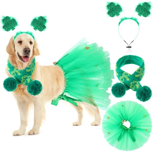 SilTriangle St. Patrick's Day Hundekostüm-Set mit Pailletten, Kleeblatt-Stirnband, St. Patrick's Day, Tutu-Kleid, niedliches Haustier-Tutu, grün, irischer Haustier-Schal für mittelgroße Hunde, SilTriangle St. Patrick's Day Hundekostüm-Set mit Pailletten, Kleeblatt-Stirnband, St. Patrick's Day, Tutu-Kleid, niedliches Haustier-Tutu, grün, irischer Haustier-Schal für mittelgroße Hunde, von SilTriangle