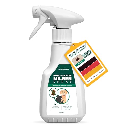 Silberkraft Milbenspray Hunde und Katzen 250 ml, zuverlässiger Milbenschutz für Hunde, Katzen, Nagetiere und andere Haustiere, effizientes und garantiert hilfreiches Anti-Milben-Mittel von Silberkraft