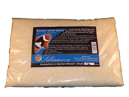 Silbermann Ocean White Perls, weißer kalkhaltiger Bodengrund für Meerwasser und Süßwasser Aquarium und Terrarium, Aquarienkies, Aquariensand 0,5-2 mm Körnung, 5 kg von Silbermann