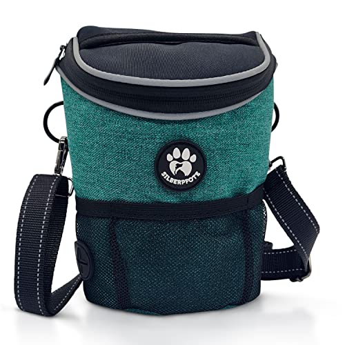 Silberpfote® Premium Leckerlibeutel für Hunde - Perfekt für die Welpenerziehung & das Training - Funktional, praktisch, viel Platz & mit Kotbeutelspender (Grün) von Silberpfote