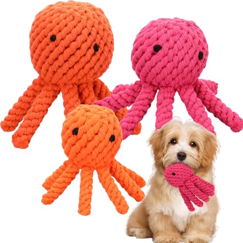 Silipull 3 Stück Hundespielzeug aus Seil, interaktives Zugspielzeug für Hunde, Kautraining, bunt, sortiert, Oktopus, Hundespielzeug, robust, niedliche Hundeseile für Haustiere, Welpen, Zahnreinigung, von Silipull