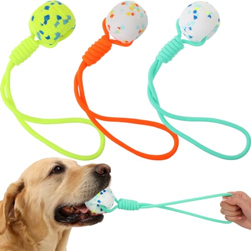 Silipull 3 Stück Seilball Hundespielzeug Hundetraining-Ball an einem Seil mit Griff schwimmendes Ziehspielzeug für aggressive Kauer Hundewerfen Spielzeug Übung Apportieren Spielzeug für kleine, von Silipull