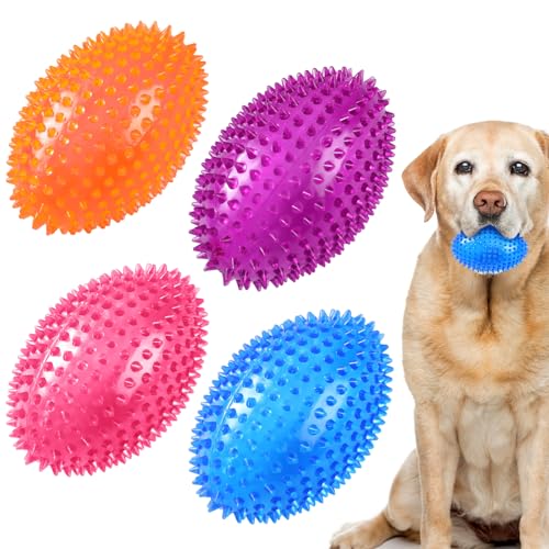Silipull 4 Stück 11,4 cm stacheliger Quietschfußball, Hundespielzeug, groß, quietschende Hundebälle für Welpen, Kaubälle für Hunde, interaktive Hundebälle für aggressives Kauen, stacheliger Ball, von Silipull