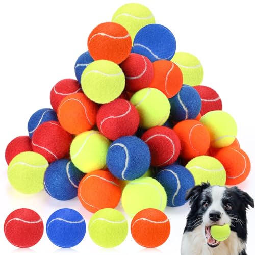 Silipull Tennisbälle für Hunde zum Apportieren, 6,3 cm, 4 Farben, für Welpen, Hunde, Tennisbälle für aggressive Kauer, interaktives kleines, mittelgroßes, großes Hundespielzeug, 60 Stück von Silipull
