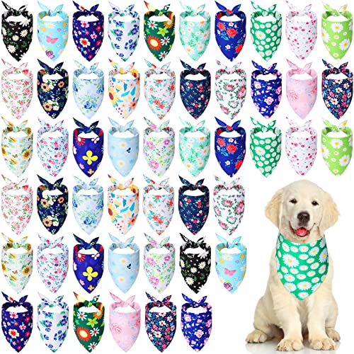 50 Stück Hundehalstücher mit Blumenmuster für Frühling Sommer Hundehalstücher Lätzchen Dreieck Hundeschal Hund Bandanas mit Blumenmuster für kleine, mittelgroße und große Hunde Haustier Kostüm von Silkfly