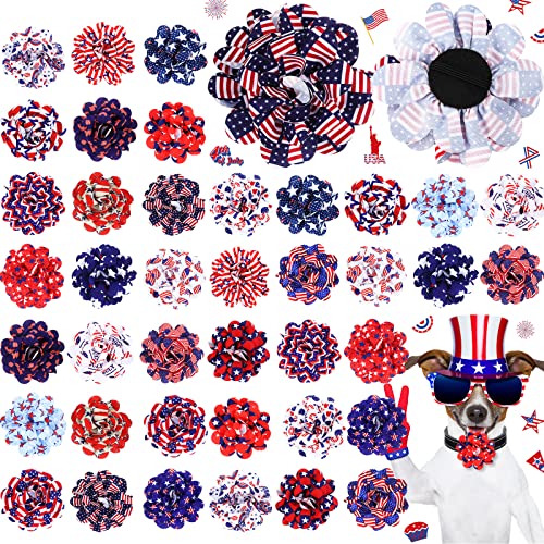 80 Stück patriotische Hundeblumen Halsband Stern Stil Unabhängigkeitstag Hundehalsband Blumen Amerikanische Flagge Hund Charms Pflege Hund Zubehör Fliege Blume für Welpen Hund Katze Unabhängigkeit Tag von Silkfly