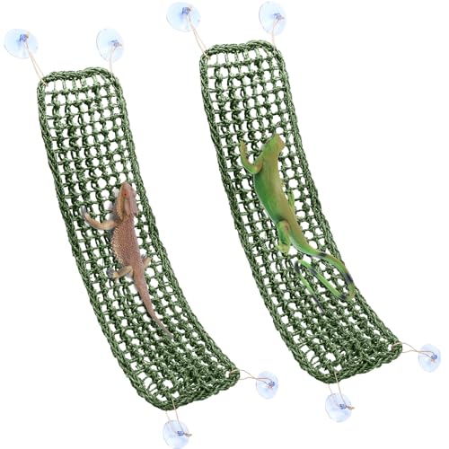 Silkfly 2 Stück Bartagrachen-Hängematte, Eidechse, Reptilien, Kletterliege, Seegrasfaser, Lebensraum, Tankzubehör für Einsiedlerkrebse, Gecko, Schlange, Leguan (76,2 x 17,8 cm, rechteckig, grün) von Silkfly