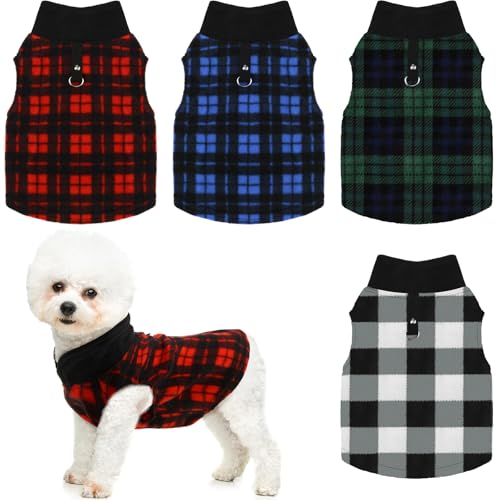 Silkfly Winter-Hundekleidung, Fleece-Westen, Pullover mit Ring für die Leine für kleine, mittelgroße Hunde und Katzen (Halsumfang: 25,9–27,9 cm, Brustumfang: 35,1–37,1 cm), 4 Stück von Silkfly