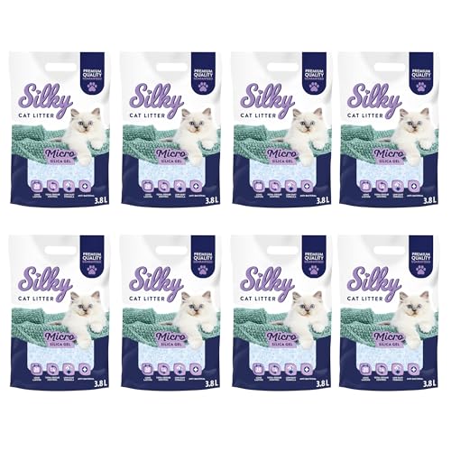 Silky Mikro Silikat-Katzenstreu 3,8L | 30,4L Satz | Staubfrei, Geruchskontrolle, Saugfähig, Bakterienhemmend, Sanft zu Pfoten, Lang anhaltende Frische, Silica |8er-Pack Silky Mikro Silikat-Katzenstreu 3,8L | 30,4L Satz | Staubfrei, Geruchskontrolle, Saugfähig, Bakterienhemmend, Sanft zu Pfoten, Lang anhaltende Frische, Silica |8er-Pack von Silky