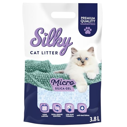Silky Mikro Silikat-Katzenstreu 3,8L | Staubfrei, Geruchskontrolle, Saugfähig, Bakterienhemmend, Sanft zu Pfoten, Lang anhaltende Frische, Silica (Package) Silky Mikro Silikat-Katzenstreu 3,8L | Staubfrei, Geruchskontrolle, Saugfähig, Bakterienhemmend, Sanft zu Pfoten, Lang anhaltende Frische, Silica (Package) von Silky
