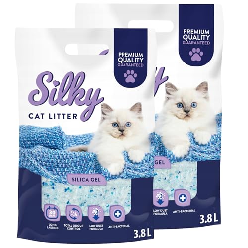 Silky Silikat Katzenstreu, Staubfrei Unparfümiert Kristall Silikatstreu, Geruchsneutral, Hohe Saugkraft, Antibakteriell | 7,6L - 2er-Pack Silky Silikat Katzenstreu, Staubfrei Unparfümiert Kristall Silikatstreu, Geruchsneutral, Hohe Saugkraft, Antibakteriell | 7,6L - 2er-Pack von Silky