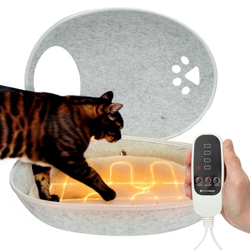 Silvergear® Katzenbett mit Heizung | Heizdecke für Katzen | Katzenklo mit Heizkissen | Katzenhöhle | Katzenspielzeug | 9 Heizmodi | Incl. Funktion Zeitmessung | Grau von Silvergear