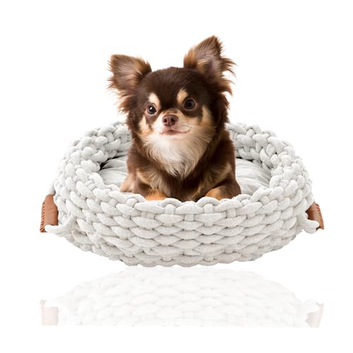 Silvio Design® Flauschiges Katzenbett & Hundebett | Schlafplatz für Hunde und Katzen | Wahre Tierliebe: Flauschiges Katzenkörbchen und rundes Hundekissen für kleine Hunde (Wollweiß) von Silvio Design