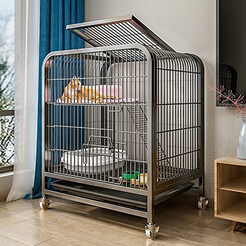 Katzenkäfig, Katzenhaus, Katzentoilette, Haustiergehege mit Vordertüren, Rampenleitern, Ruheplattformen, Betten, Tablett, Hängemattenkäfig für Katzen (Farbe: Schwarz, Größe: 60 x 45 x 66 cm) von SimKha