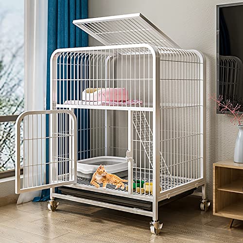 Katzenkäfig, Katzenhaus, Katzentoilette, Haustiergehege mit Vordertüren, Rampenleitern, Ruheplattformen, Betten, Tablett, Hängemattenkäfig für Katzen (Farbe: Weiß, Größe: 60 x 45 x 66 cm) von SimKha