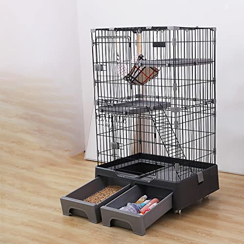 Katzenkäfig, Laufstall, Zwinger, Katzenhaus, Katzentoilette und Aufbewahrungskoffer in einem, Haustiergehege, 132 cm Höhe – Mobile 360°-Rolle (Farbe: Grau) von SimKha